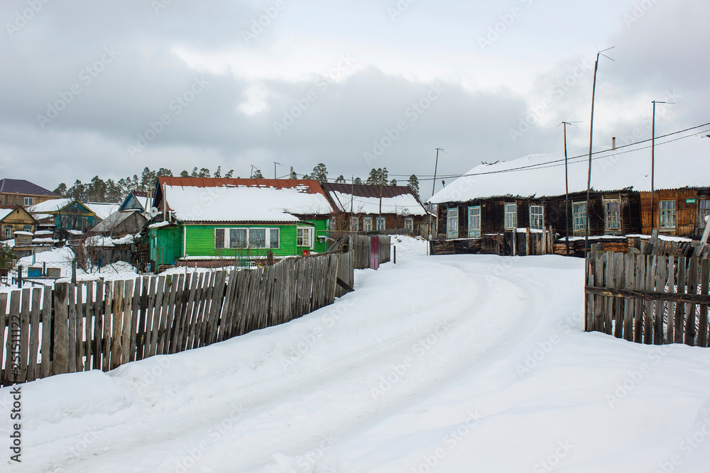 houses in the village in winter