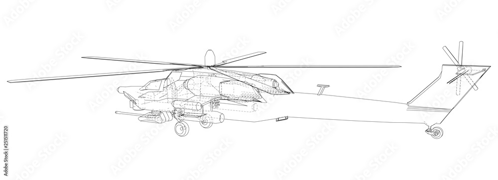 Silhouette of military helicopter. Created illustration of 3d. Vector wire-frame concept. Silhouette of military helicopter. Created illustration of 3d. Vector wire-frame concept.