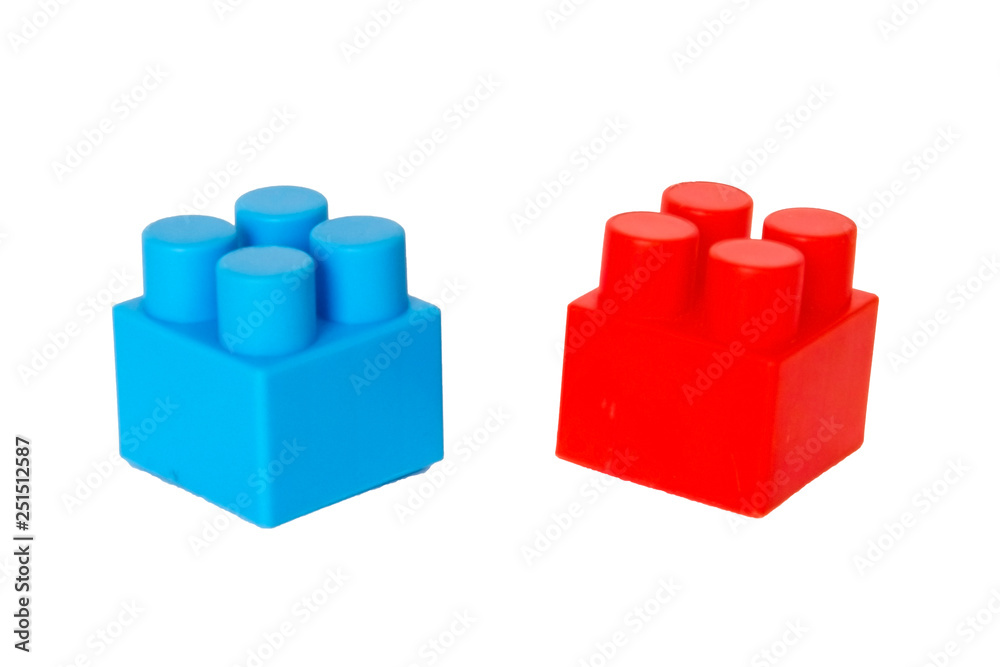 details of a children's plastic constructor on a white background. colored cubes. block. details of a children's plastic constructor on a white background. colored cubes. block.