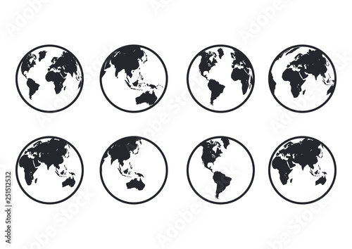 World map set. Earth, globe icon