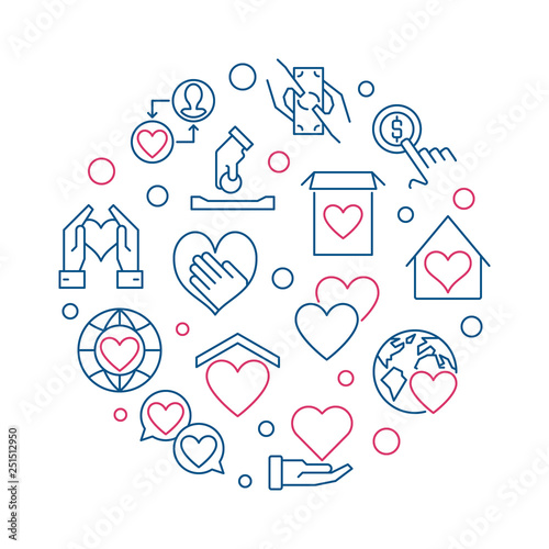 Donate round vector creative outline illustration on white background