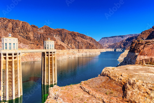 Famous and amazing Hoover Dam at Lake Mead, Nevada and Arizona Border.