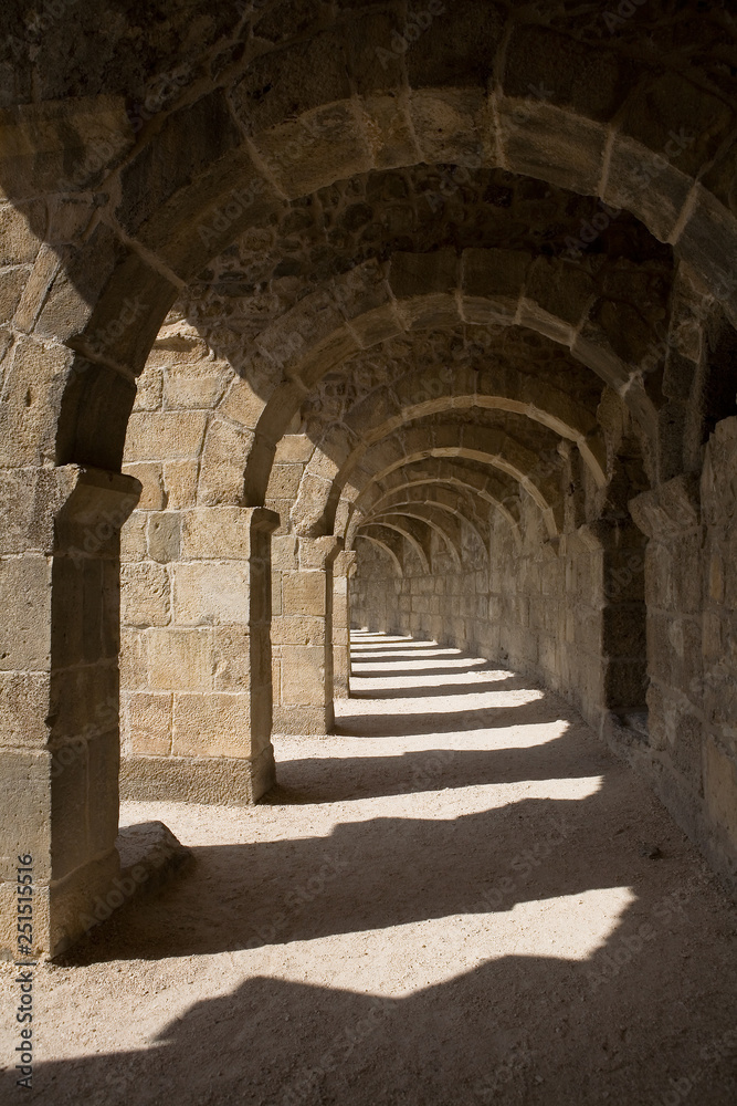 Beautiful arcade of the ancient theater near the town of Aspendos.