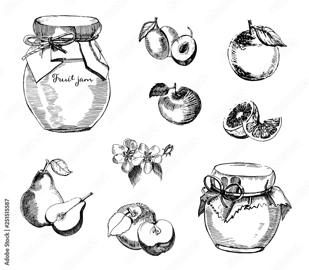 Assorted Jams in Glass Jars Stock Vector  Illustration of preservation  drawing 80107790