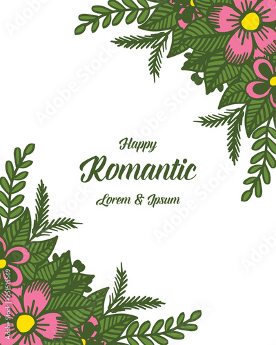 Vector illustration pink floral frame blooms for lettering romantic hand drawn