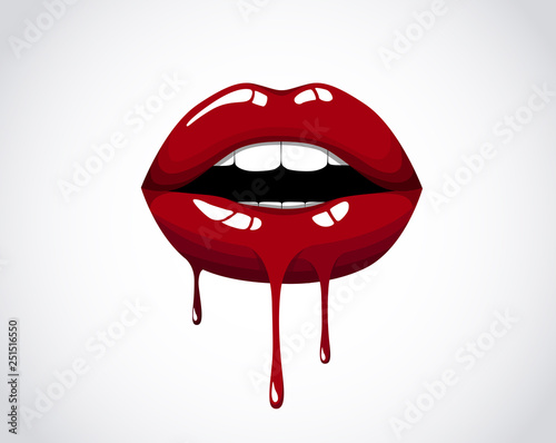 Obraz na plátně Red dripping girl lips