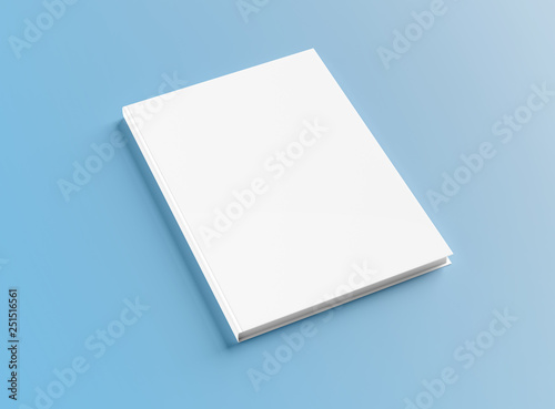 Blank hardcover book mockup on blue 3D rendering