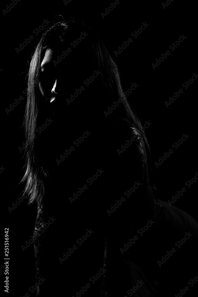 Φωτογραφία Silhouette Slim Skin Asian Woman black straight hair with Body Suit rim light, A