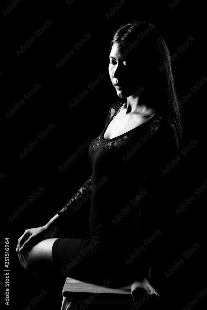 Φωτογραφία Silhouette Slim Skin Asian Woman black straight hair with Body Suit rim light, A
