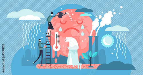 Climate change vector illustration. Flat global warming tiny person concept