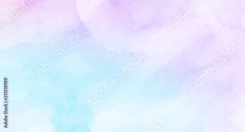 Grunge light pink, purple and sky blue watercolor background. Smooth pastel colors wet effect hand drawn canvas. Aquarelle shades paper textured illustration for design, vintage card, retro templates