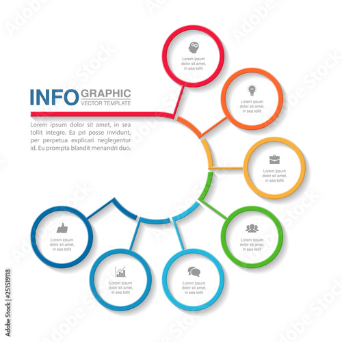 Vector infographic template for circular diagram, graph, presentation, chart, business concept with 7 options.