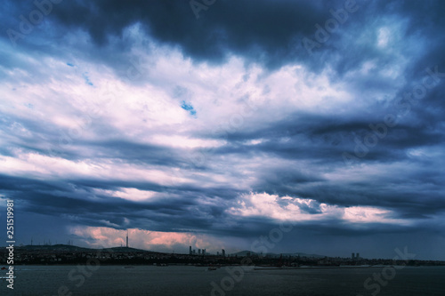 View of modern disrict of Istanbul under dramatic sky, Turkey photo