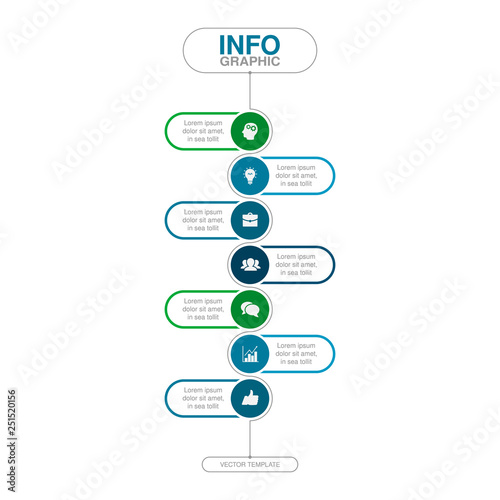 Vector infographic template for vertical diagram, graph, presentation, chart, business concept with 7 options.