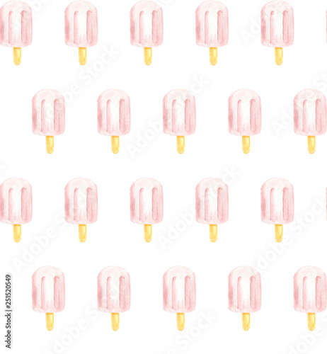  Seamless pattern of gently pink ice creams on white background
