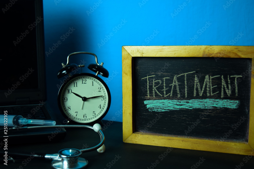 Treatment Planning on Background of Working Table with Office Supplies. Medical and Healthcare Concept Planning on Blue Background Treatment Planning on Background of Working Table with Office Supplies. Medical and Healthcare Concept Planning on Blue Background