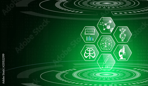abstract background technology concept in green light,human body heal,technology modern medical science in future and global international medical with tests analysis clone DNA human