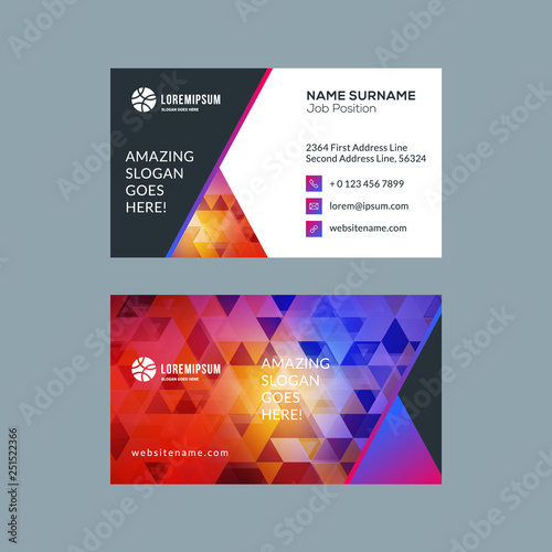 Double-sided horizontal business card template with abstract background. Vector mockup illustration. Stationery design