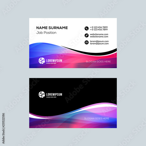 Double-sided horizontal business card template with abstract background. Vector mockup illustration. Stationery design