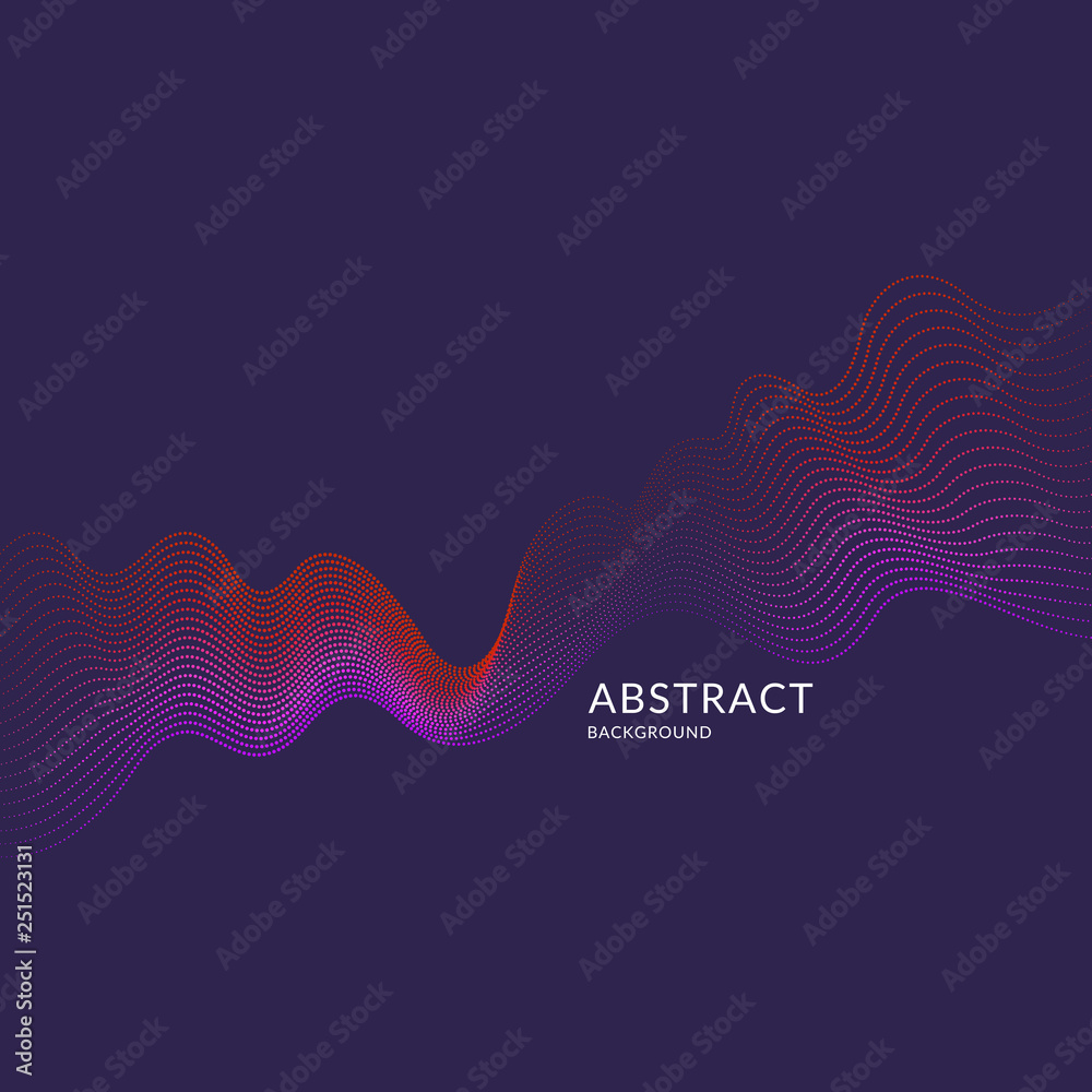 Vector abstract background with dynamic waves, line and particles.