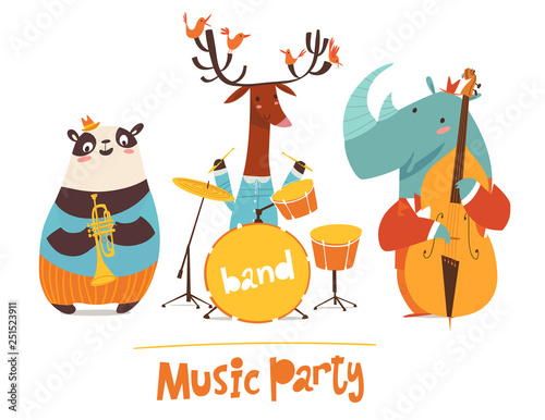 Vector music party poster with cartoon musicians