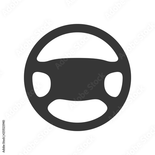 Steering wheel icon isolated on white background. Car wheel control silhouette, Black auto part driving in flat style. Vector illustration