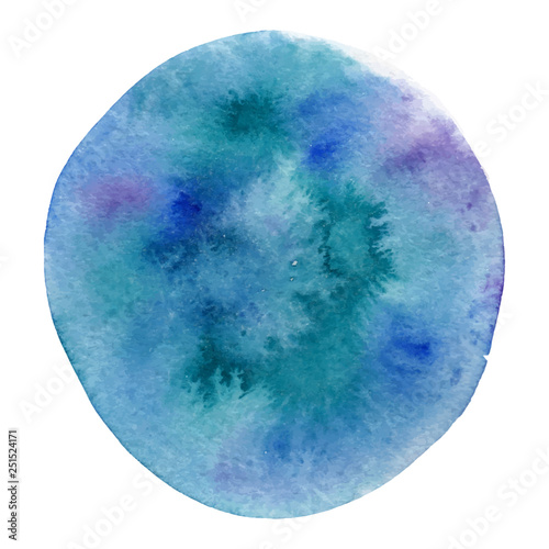 Light blue watercolor circle, hand drawn watercolor spot of round shape, vector illustration isolated on a white background