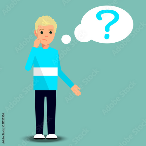 Man is thinking. Question mark. Vector illustration. Flat picture