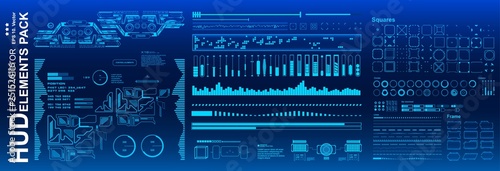 HUD elements mega set pack. Dashboard blue display virtual reality technology screen. Futuristic blue user interface.