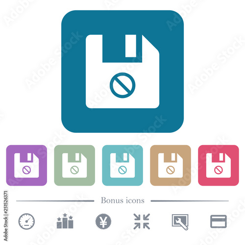 Disabled file flat icons on color rounded square backgrounds