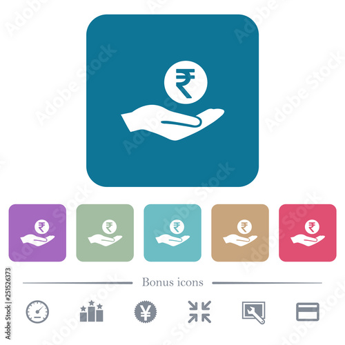 Indian rupee earnings flat icons on color rounded square backgrounds