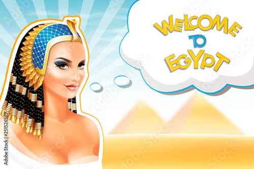 Background with Cleopatra Egyptian Queen. 