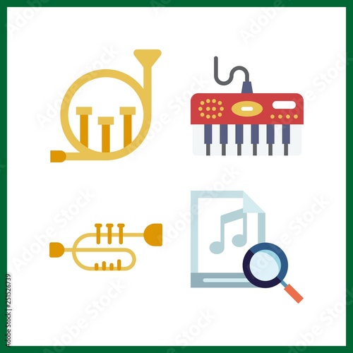 4 jazz icon. Vector illustration jazz set. french horn and piano icons for jazz works
