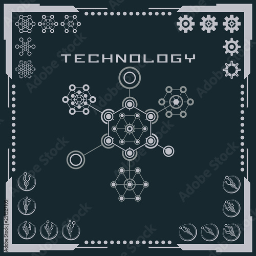 Technology logo and software components icons.