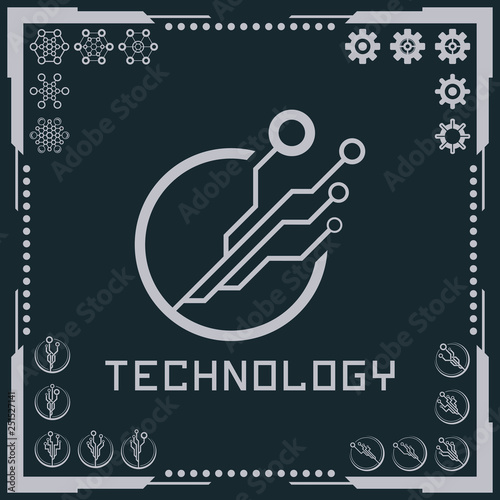 Technology logo and software components icons.