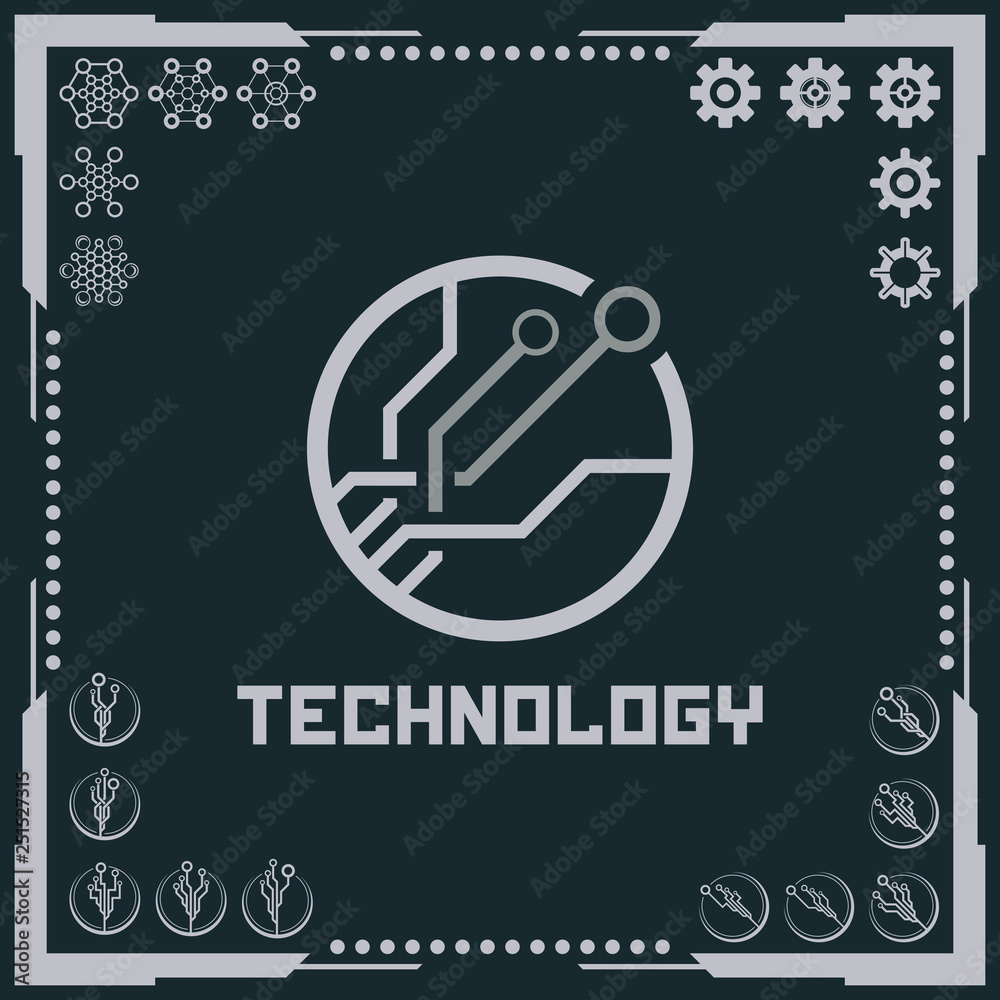 Technology logo and software components icons.