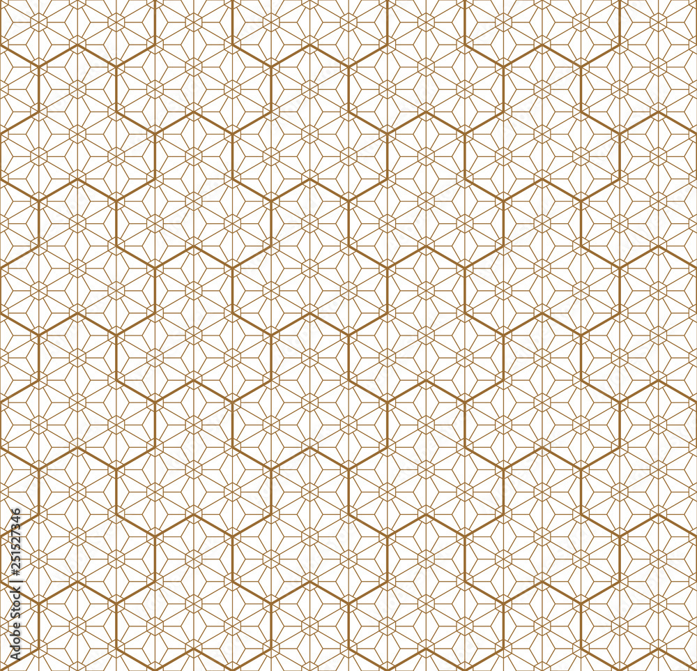 Seamless traditional Japanese geometric ornament .Golden color lines.