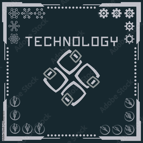 Technology logo and software components icons.