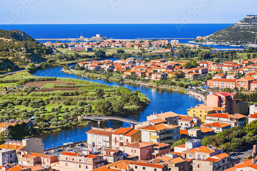 Italian vacations. Beautiful view of Bosa town with sea at background. Sardinia island, Italy. Popular travel destination
