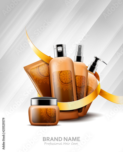 Cosmetic bottles of diffrent products for hair care