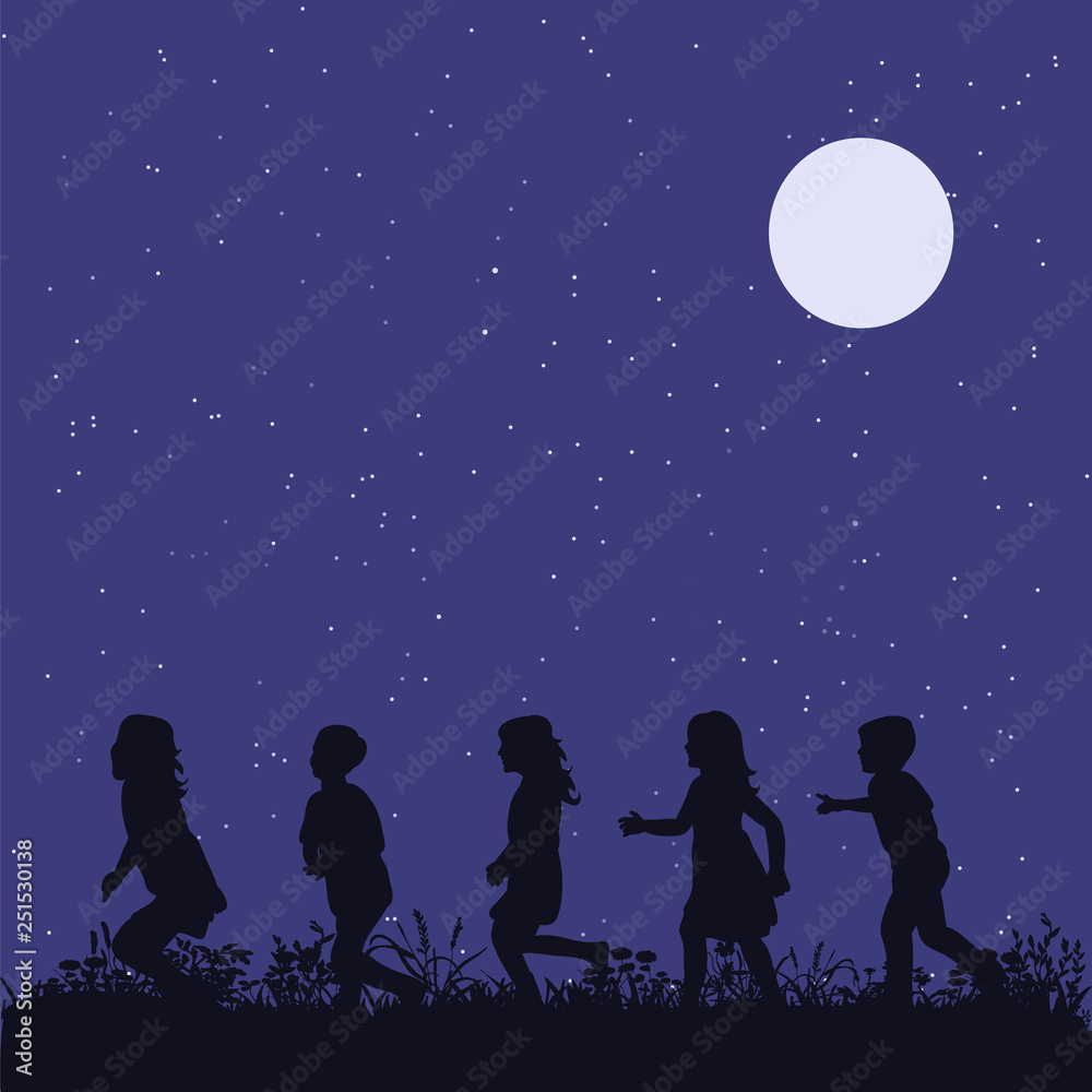 silhouette, children playing in the park, friendship silhouette, children playing in the park, friendship