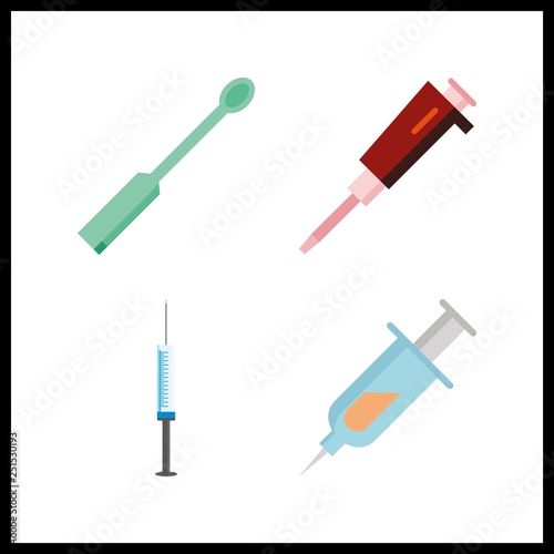 4 injection icon. Vector illustration injection set. needle and test tubes brush icons for injection works
