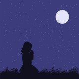  isolated, silhouette girl prays