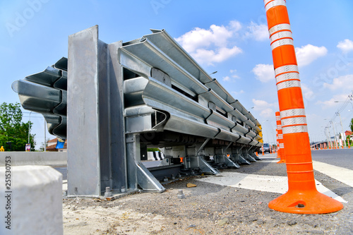Crash Cushion on the road. Anchorless Non-Redirective Impact Attenuator.