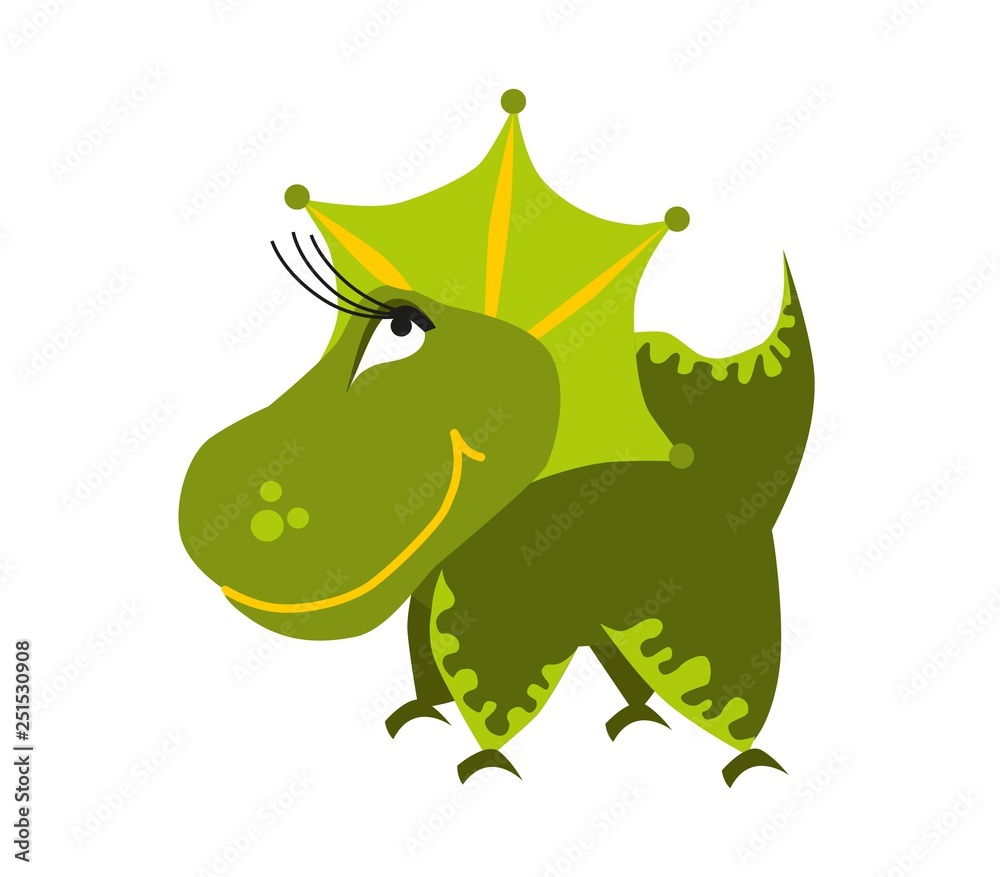 Obraz premium Cute green dinosaur. Cartoon dino. Vector illustration. Triceratops