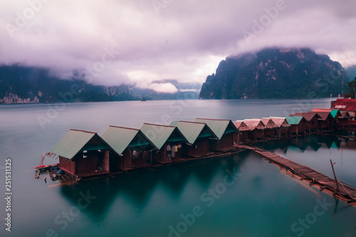 Khao Sok, Cheow Lan Lake, Ratchaprapa Dam, Surathani Thailand. Floating house for staying during holidays or vacation. photo