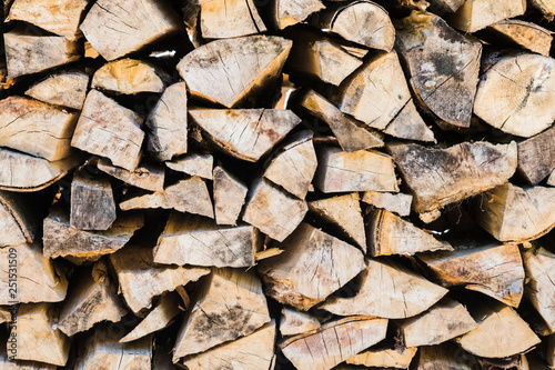 logs wooden neatly stacked as a background and natural texture.
