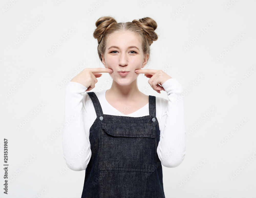 beautiful joyful woman smiling over white background beautiful joyful woman smiling over white background