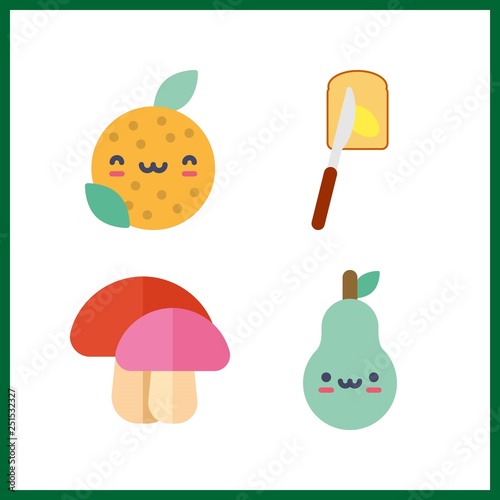 4 vegetarian icon. Vector illustration vegetarian set. pear and fatty bread icons for vegetarian works