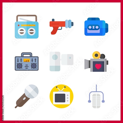 9 broadcast icon. Vector illustration broadcast set. video camera and blaster icons for broadcast works